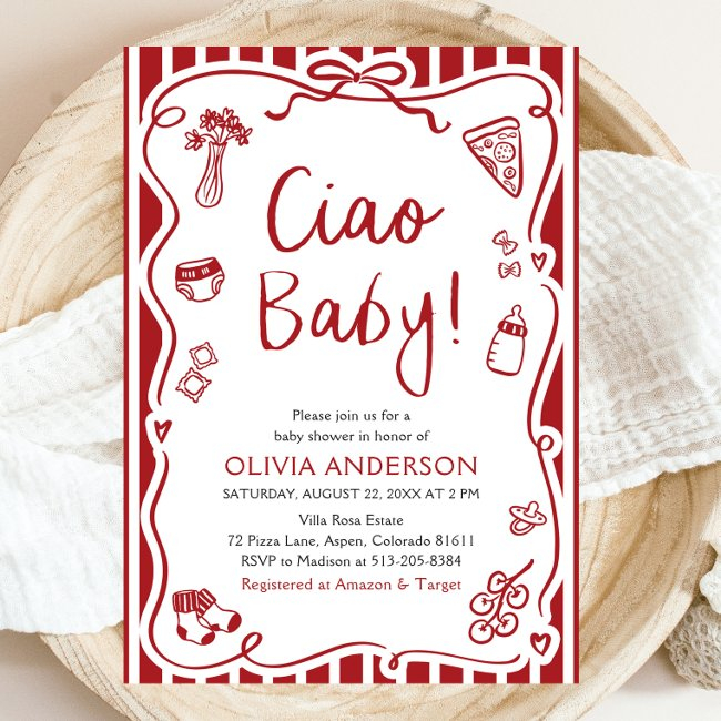 Ciao Baby Whimsical Italian Pizza Cute Baby Shower Invitation