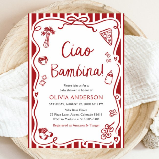Ciao Bambina Girl Whimsical Italian Baby Shower Invitation