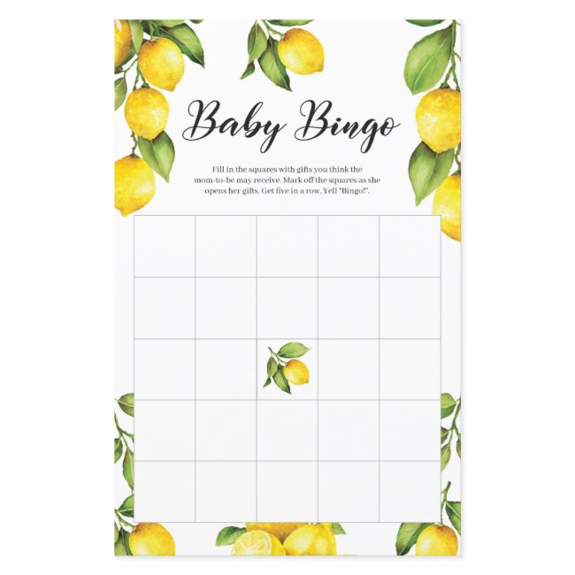Citrus Lemons Baby Shower Bingo Game Invitations