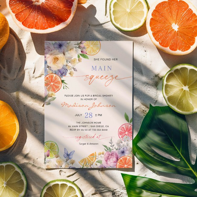 Citrus She Found Her Main Squeeze Bridal Shower Invitation