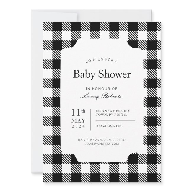 Classic Black And White Checkerboard Plaid Shower Invitation
