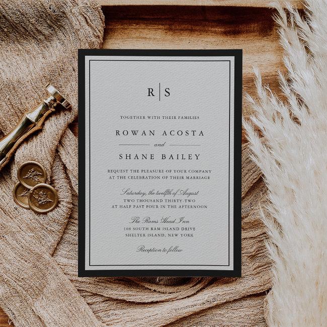 Classic Black & Ecru Border Monogram Wedding Invitation
