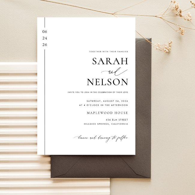 Classic Black & White Timeless Elegant Wedding Invitation
