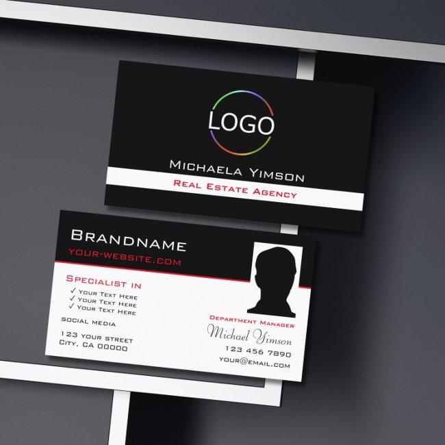 Classic Black White With Logo & Photo Professional Business Invitations