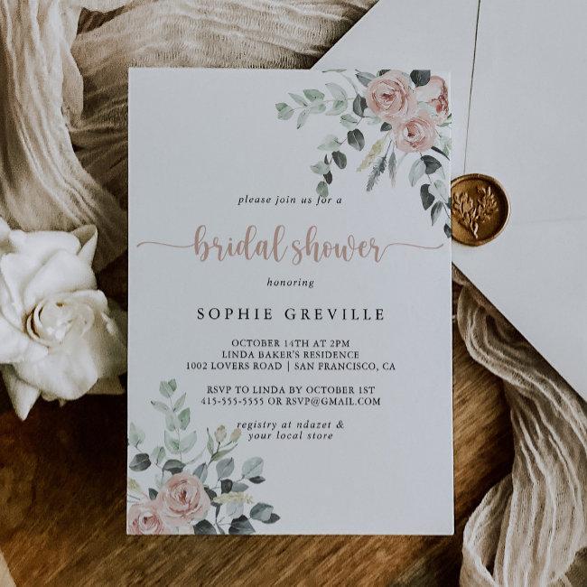 Classic Dusty Rose Floral Bridal Shower  Invitation