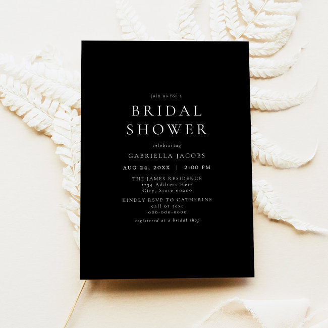 Classic Elegant Minimalist Black Bridal Shower Invitation