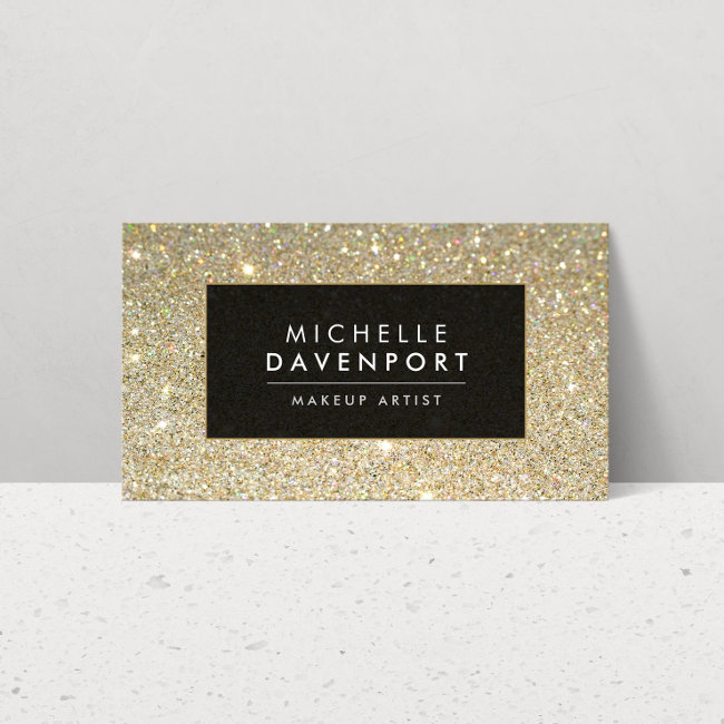 Classic Gold Glitter Makeup Artist Business Invitations