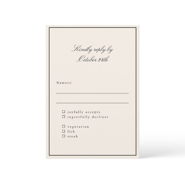 Classic Ivory Script Elegant Wedding Meal Choice Rsvp Invitations