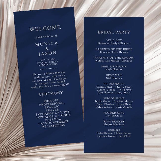 Classic Minimalist Navy Blue | Silver Wedding Program