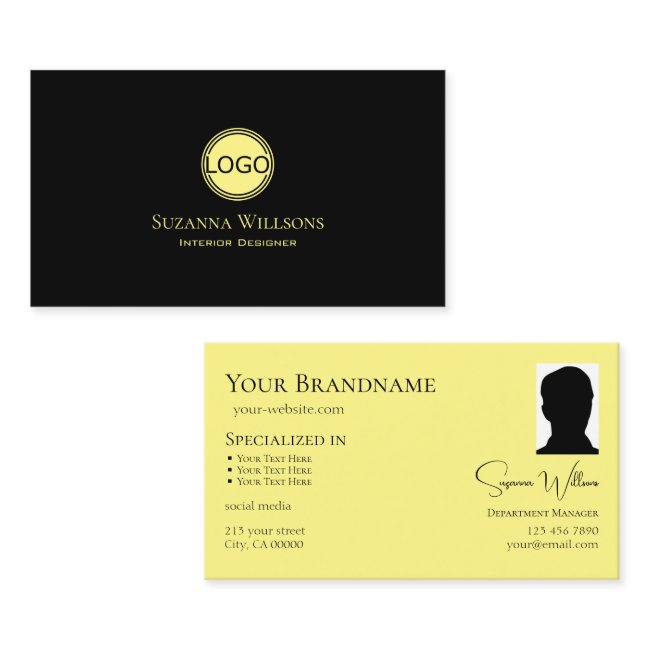 Classic Plain Black Yellow With Logo And Photo Business Invitations