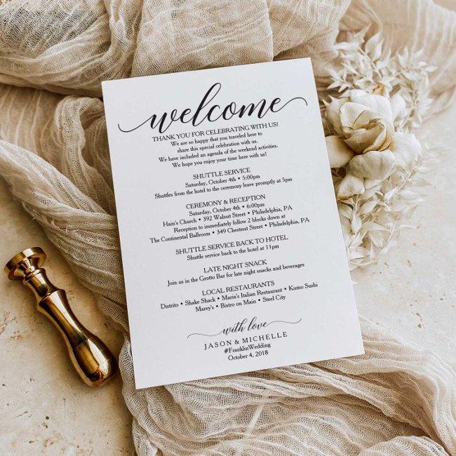 Classic Script Wedding Itinerary - Hotel Bag Program