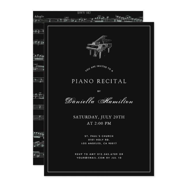 Classic Simple Black Piano Recital Invitation