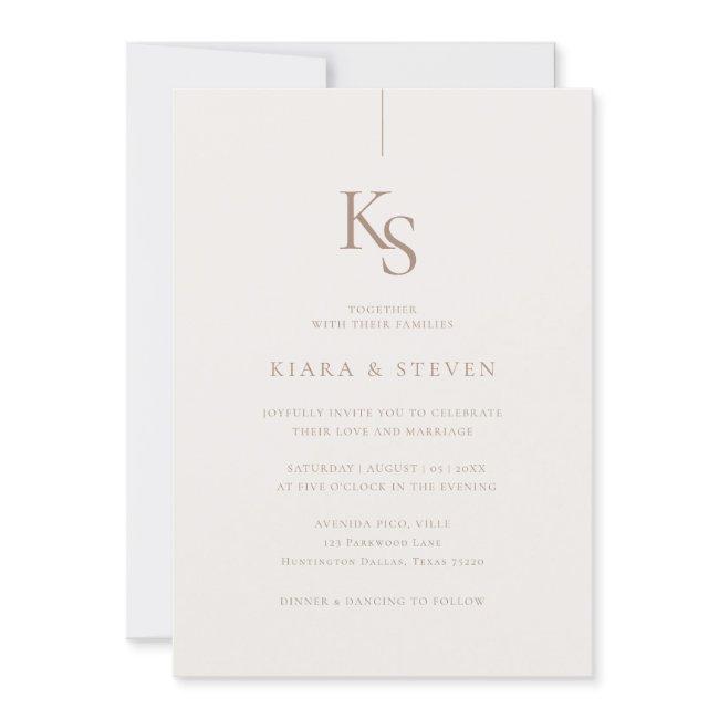 Classic Simple Monogram | Bohemian Beige Wedding Invitation