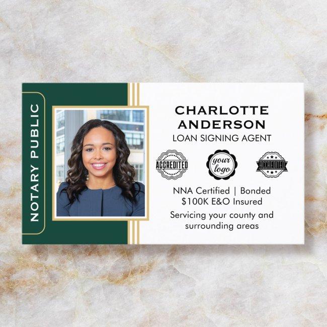 Classic Style Notary Signing Agent Id Green Gold Business Invitations