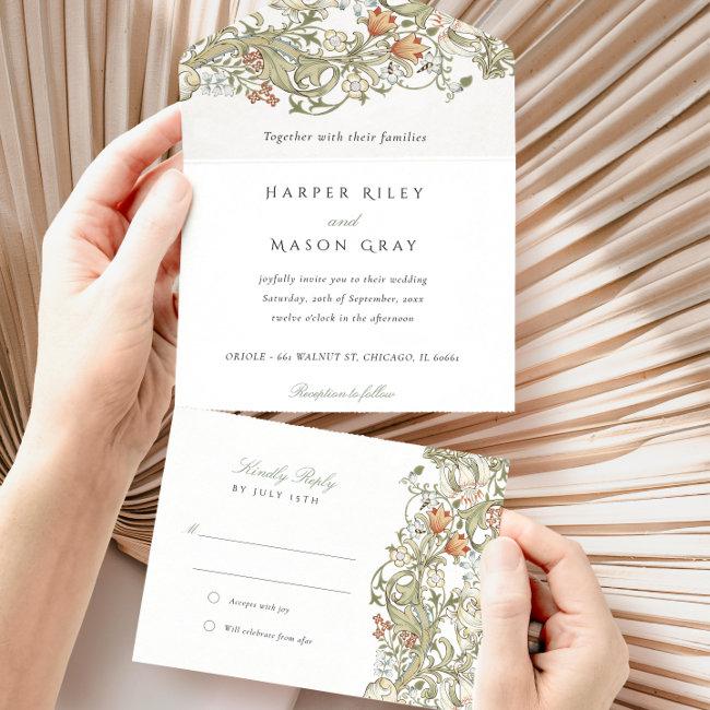 Classic William Morris Tear-away Rsvp Wedding All In One Invitation