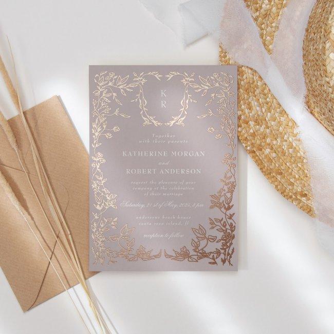 Classical Elegant Crest Monogram Wedding Foil Invitation