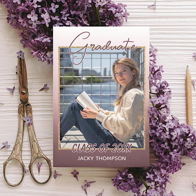 Classy Chic Ombre Mauve Taupe Dark Pink Graduation Announcement