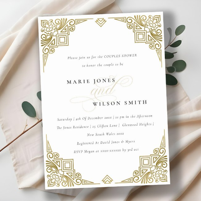 Classy Elegant Gold Art Deco Ornate Couples Shower Invitation
