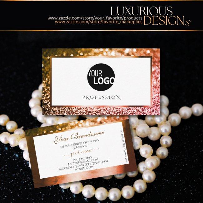 Classy Orange Pink Ombre Glitter White Add Logo Business Invitations