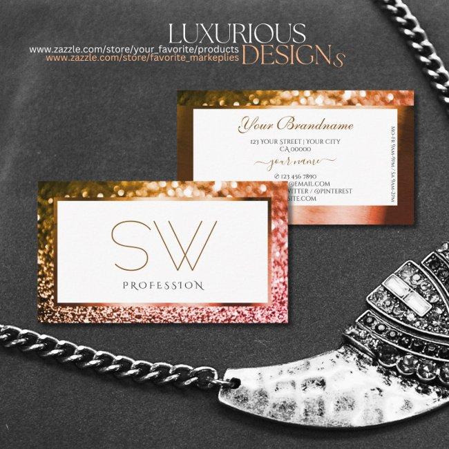 Classy Orange Pink Ombre Glitter White Monogram Business Invitations