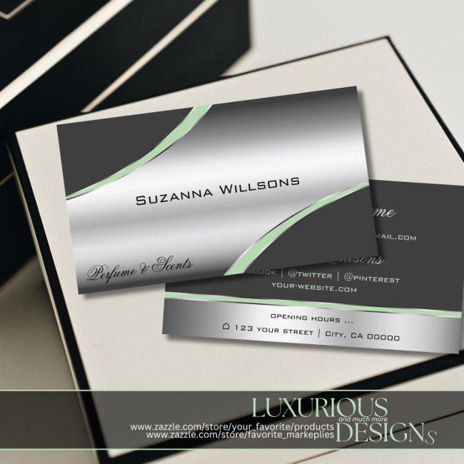 Classy Silver Gray Curved Decor Lines Shimmering Business Invitations