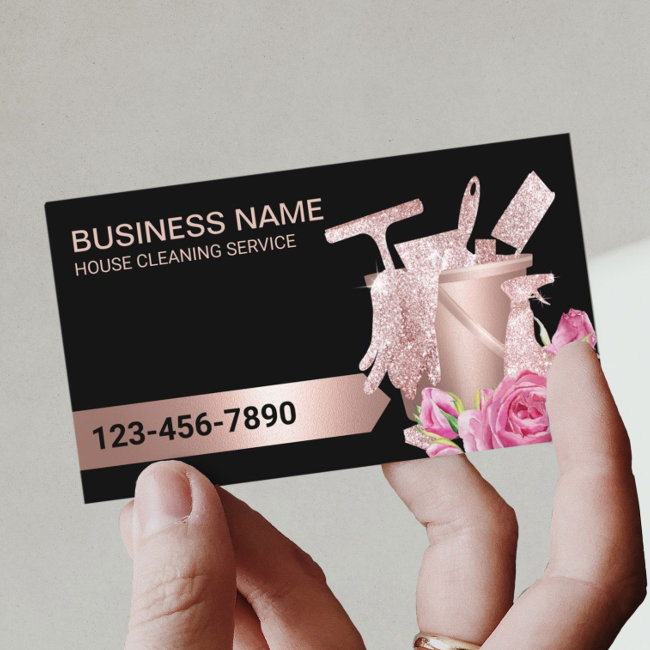 Cleaning Service Rose Gold Modern Floral Business Invitations