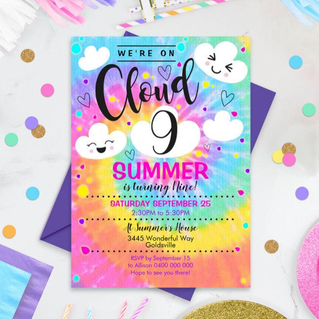 Cloud 9 Birthday Invitation Tie Dye Rainbow