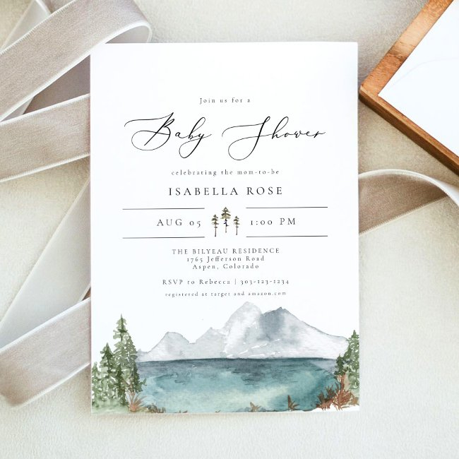 Clover- Mountain Lake Boho Rustic Baby Shower Invitation