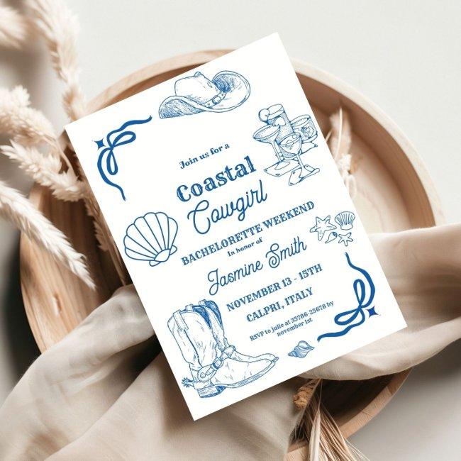 Coastal Cowgirl Blue Hand Written Bachelorette Invitation