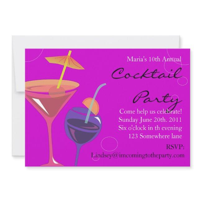 Cocktail Party Happy Birthday Invitation Drinks