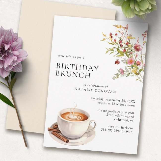Coffee Wildflowers | Modern Floral Birthday Brunch Invitation