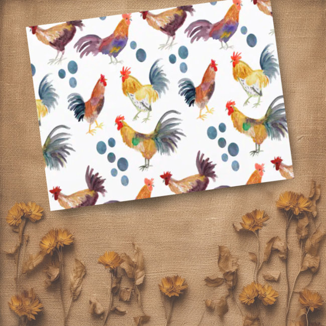 Colorful Chickens & Eggs Watercolor Pattern Postinvitations