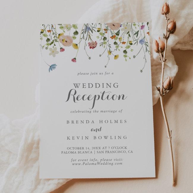 Colorful Dainty Wild Flowers Wedding Reception Invitation
