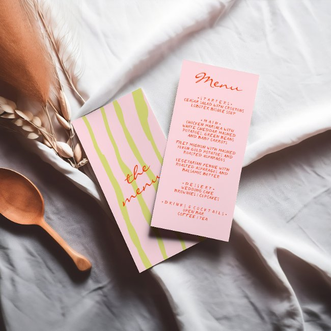 Colorful Hand Written Painted Pinstripes Wedding Menu