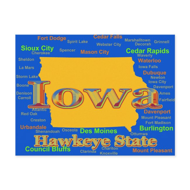Colorful Iowa State Pride Map Silhouette Postinvitations