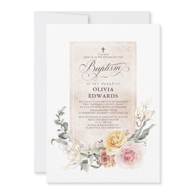 Colorful Natural Earthy Elegant Girls Baptism Invitation