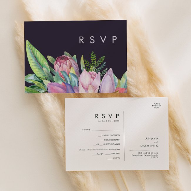 Colorful Tropical | Purple Menu Choice Rsvp Invitations