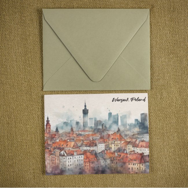 Colorful Warsaw Poland Watercolor Skyline Postinvitations