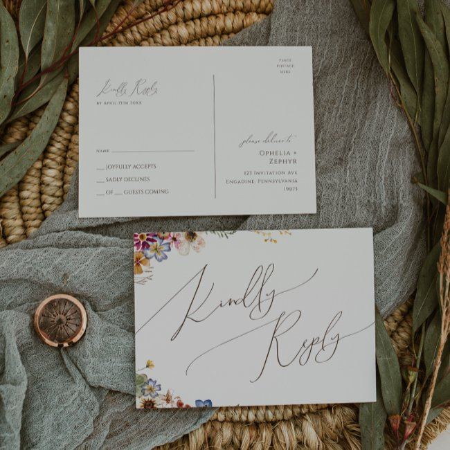 Colorful Wildflower | Beige Garden Wedding Rsvp Postinvitations