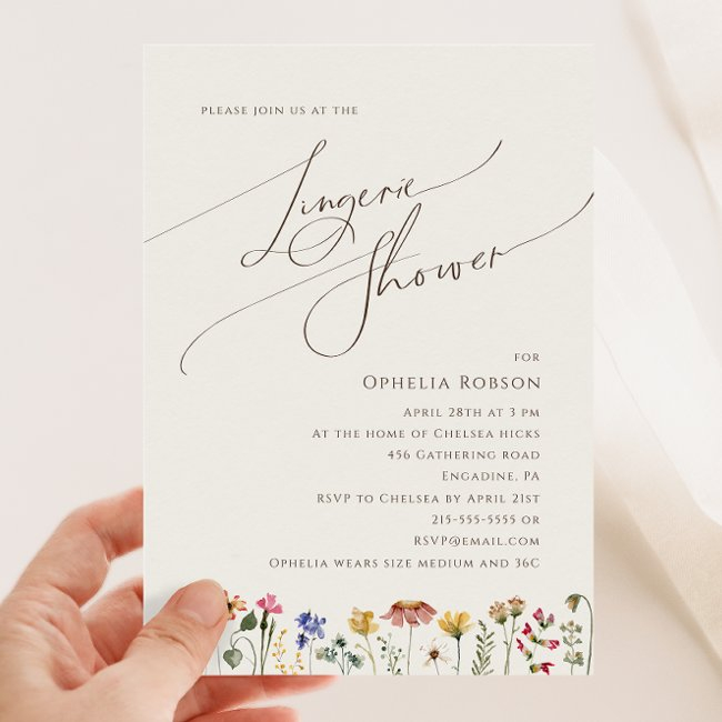 Colorful Wildflower | Beige Lingerie Shower Invitation