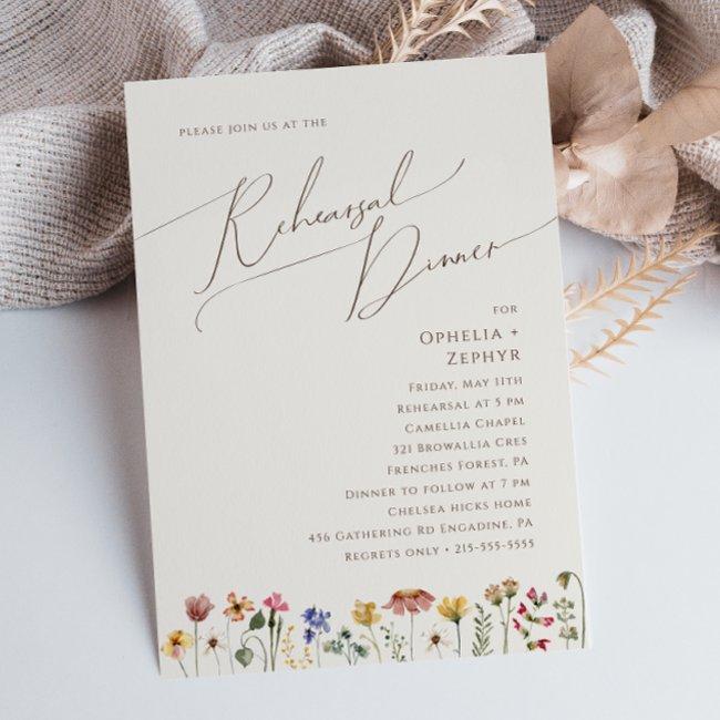 Colorful Wildflower | Beige Rehearsal Dinner Invitation