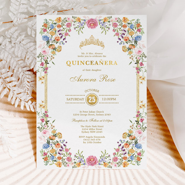 Colorful Wildflower Floral Garden Quinceanera Invitation