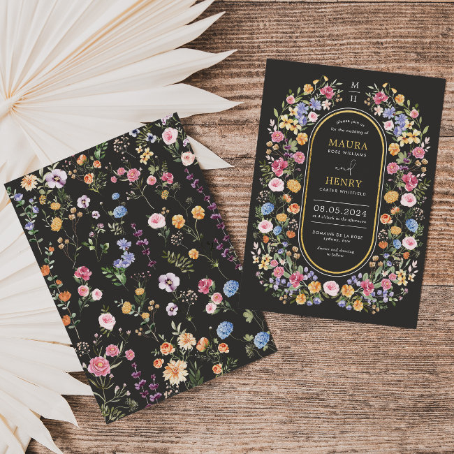Colorful Wildflower Meadow Chalkboard Wedding Invitation