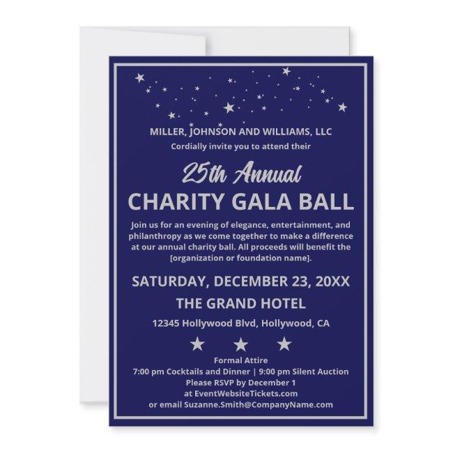 Company Charity Gala Ball Elegant Blue Silver Invitation