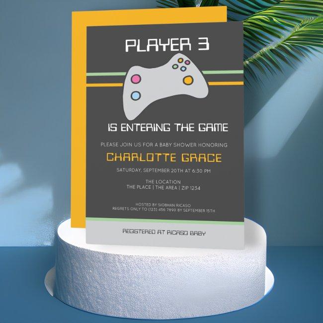 Computer Video Game Player Has Entered Baby Shower Invitation