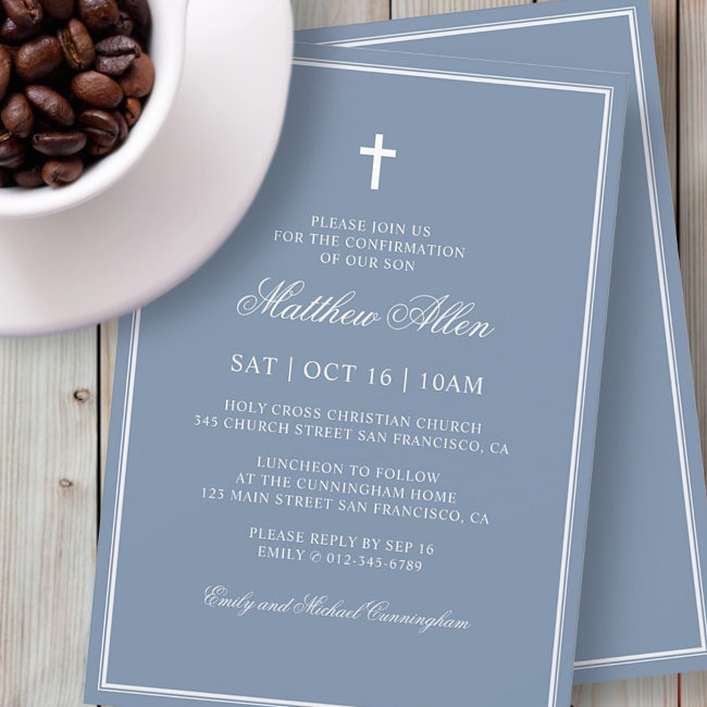 Confirmation For Him | Elegant Classic Cross Invitation
