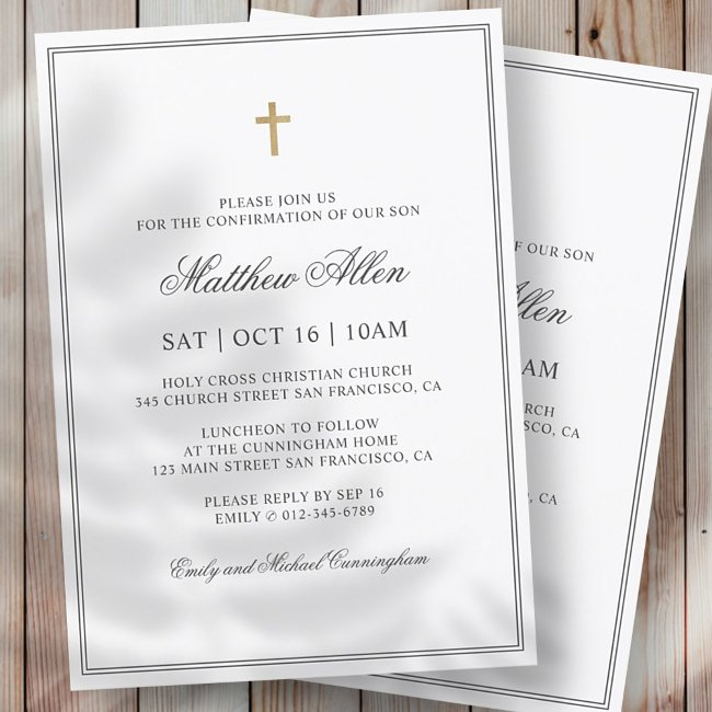 Confirmation For Him | Elegant Classic Cross Invitation