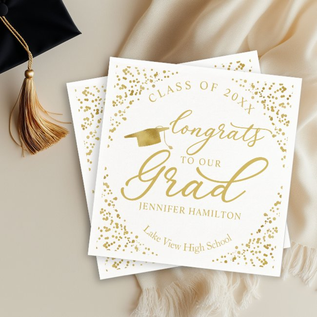 Congrats To Our Grad Gold White Graduation Napkins