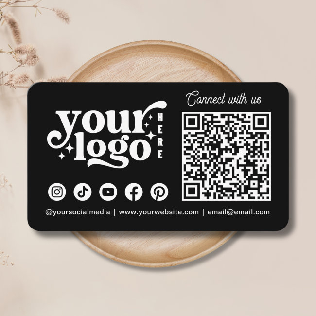 Connect With Us Social Media Qr Code Black Business Invitations