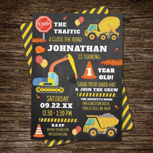 Construction 1st Birthday Invitation